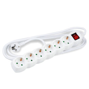 Cable alargador blanco con 6 tomas e interruptor (1.5 m)