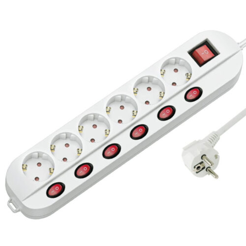 Extensão branca 6 tomadas c/ interruptor (1.5 mts) 1 interruptor por tomada