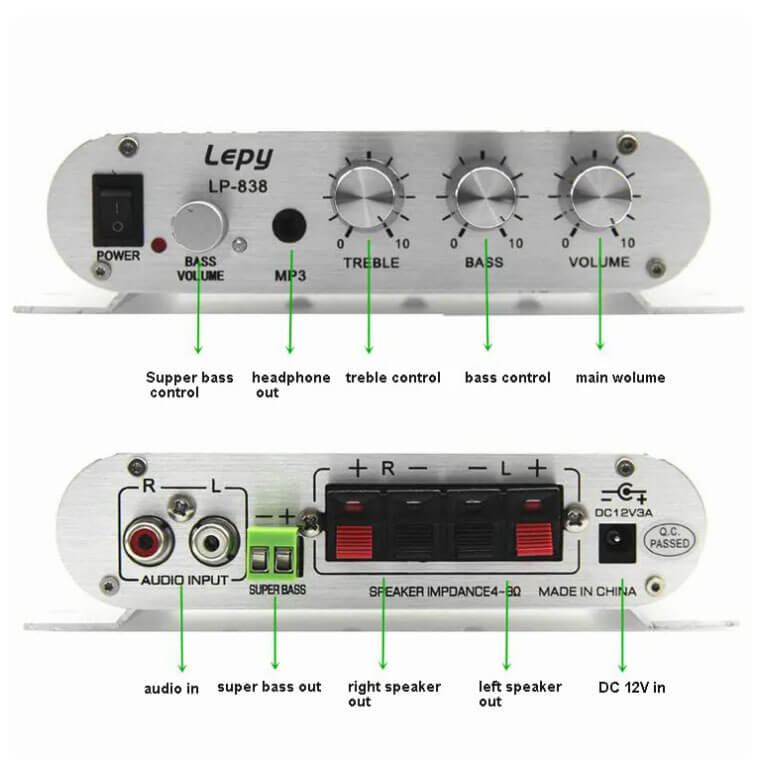 Mini Amplificador con Entrada Optica + Reguladores Treble/Bass +