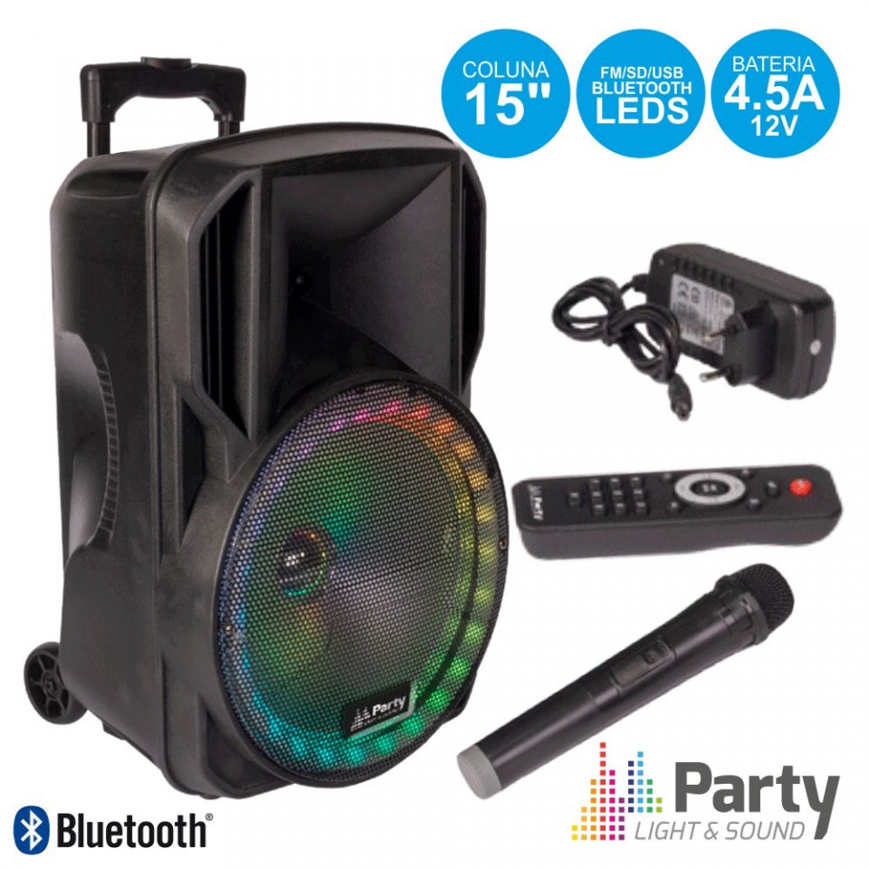 COLUNA BLUETOOTH PORTÁTIL 15 USB/FM/SD C/ MICRO - PARTY - TECNIS - Áudio e  Eletrónica