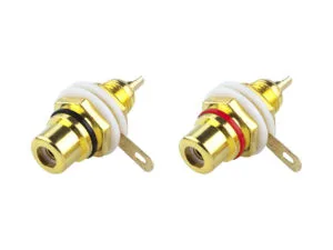 Enchufe RCA hembra de panel dorado - Par (negro + rojo)