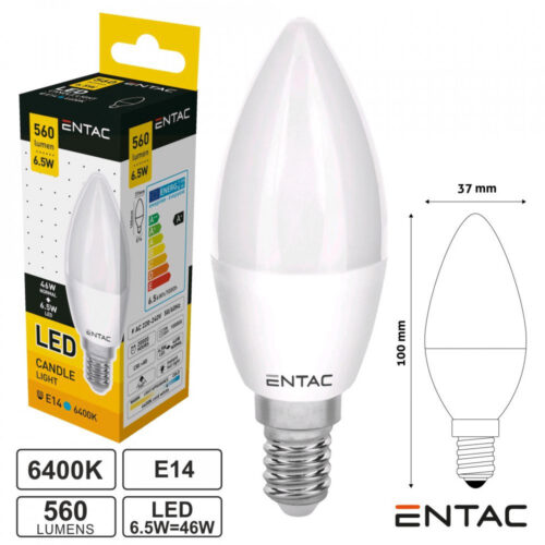 Lâmpada LED E14 Vela 6.5W 230V 6400K 560lm ENTAC