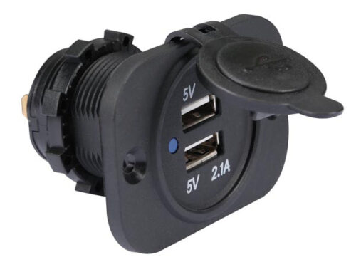 Tomada Dupla USB p/ Painel (12V DC IN. 5V OUT)