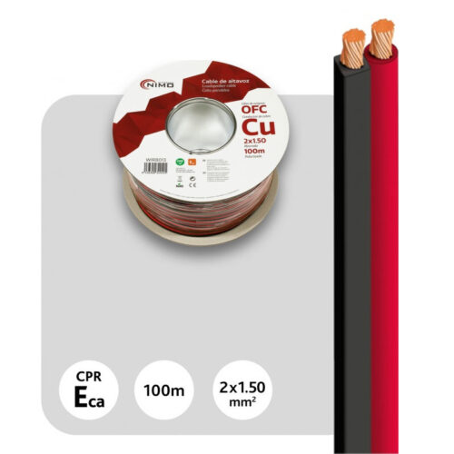 Rolo Cabo Coluna em Cobre Livre de Oxigénio Preto / Vermelho 2x 1.5mm - 100m
