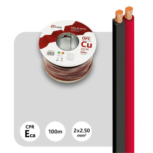 Rolo Cabo Coluna em Cobre Livre de Oxigénio Preto / Vermelho 2x 2.5mm - 100m