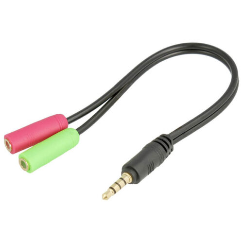 Cabo separador Jack 3.5mm 4 pinos p/ 2 Fichas Jack 3.5mm fêmea (auscultadores + microfone)
