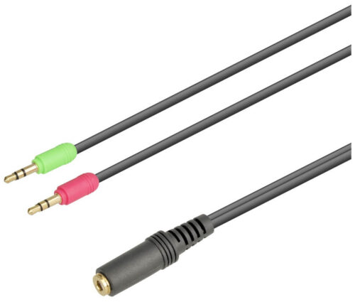 Cabo separador ficha Jack 3.5mm fêmea 4P p/ 2 Jack 3.5mm (auscultadores + microfone)