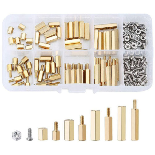Conjunto 120 espaçadores metálicos hexagonais macho / fêmea M3 + porcas e parafusos