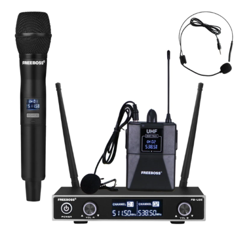Microfone Mão cabeça e lapela Sem Fios UHF