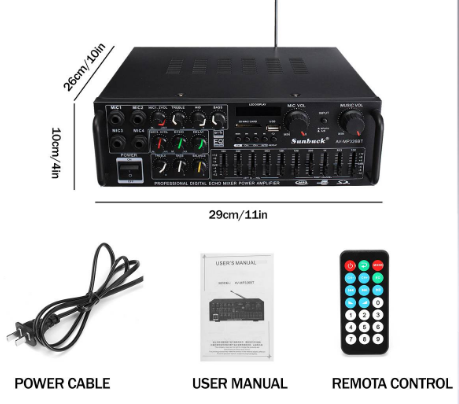 Paquete de sonido de 2 altavoces de 2x15 2x2000W Amplificador 2000W + USB  / BT / FM / SD / EQ + cables