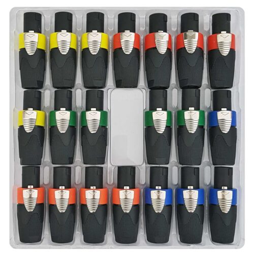 Ficha speakon 4P macho (tipo neutrik) coloridas alta qualidade (pack 20 unidades)
