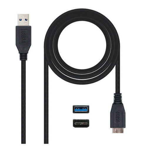 Cabo USB 3.0 A Macho - Micro-USB B (9 Pinos) Macho Preto (1 metro) - Nanocable