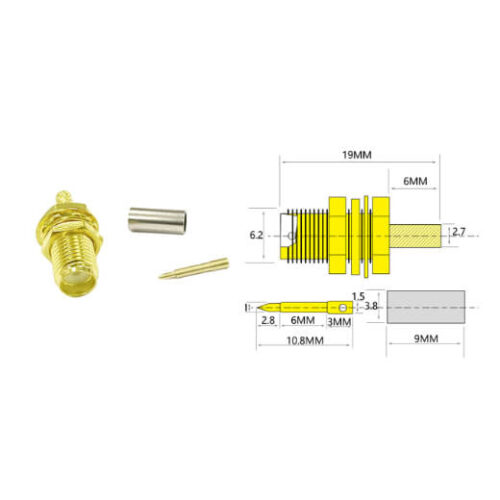 Conector RP-SMA Fêmea de cravar para cabo RG174
