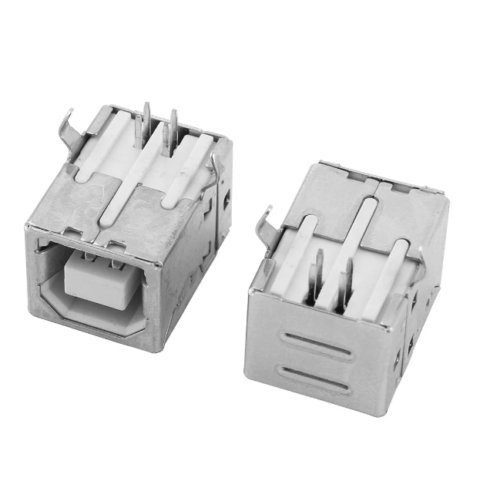 Ficha USB B Fêmea p/ Circuito Impresso PCB 4 Pinos 90 graus