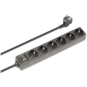 Alargador negro con 6 enchufes e interruptor (1.5 m)