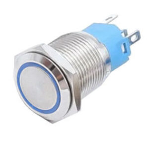 Interruptor momentâneo Metálico 19 mm IP65 c/ Luz Azul - 12/24V