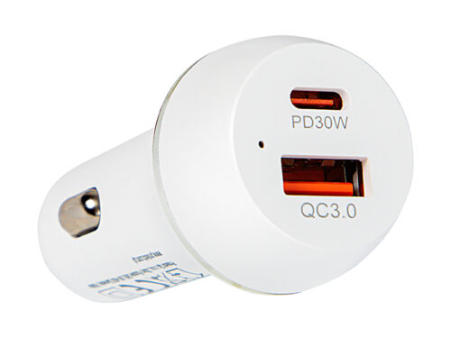 Carregador de carro com tomada USB+USB-C 48W