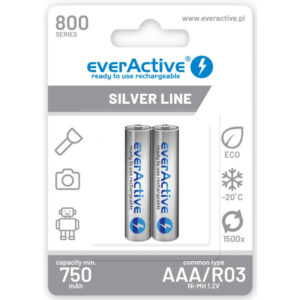 Blister 2x Pilhas AAA Recarregáveis 1.2V 800mAh Ni-Mh Silver Line - everActive