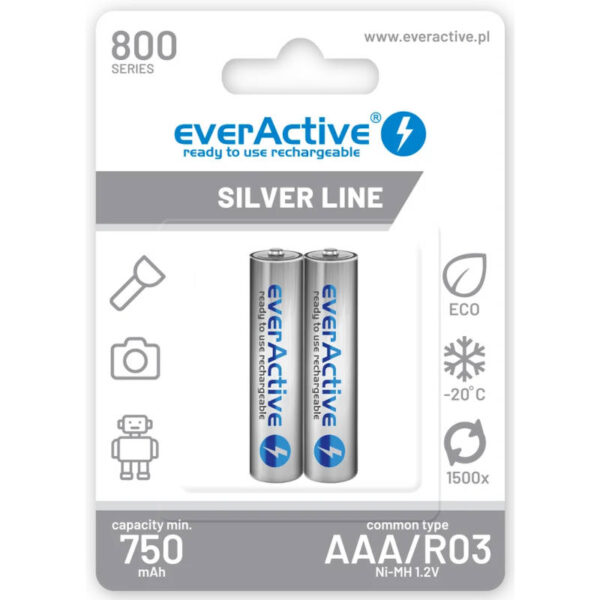 Blister 2x Pilhas AAA Recarregáveis 1.2V 800mAh Ni-Mh Silver Line - everActive