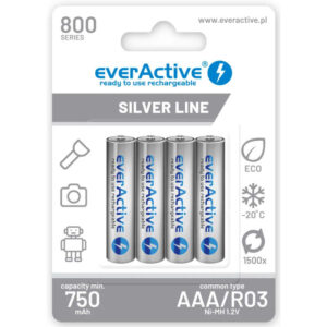 Blister 4x Pilhas AAA Recarregáveis 1.2V 800mAh Ni-Mh Silver Line - everActive