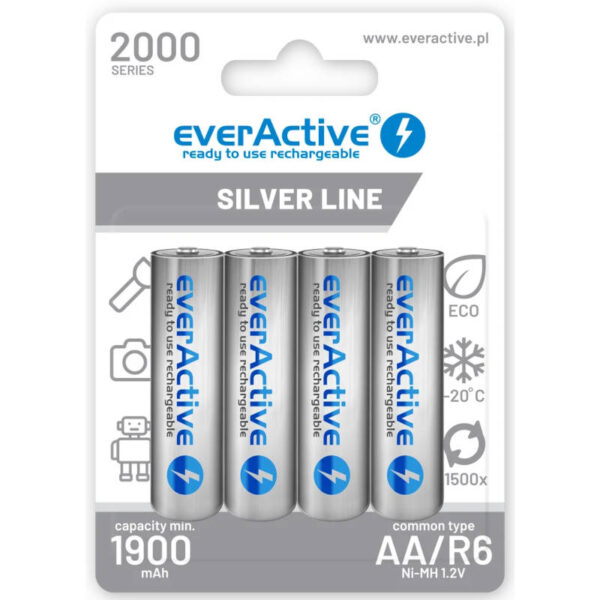 Blister 4 Pilhas AA Recarregáveis 1.2V Ni-Mh 2000mAh - everActive