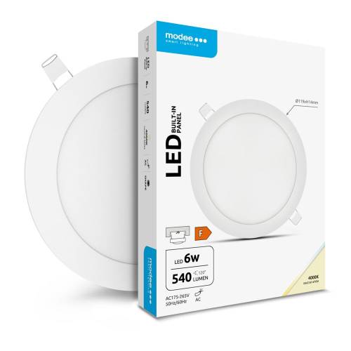 Painel de LED Redondo Encastrar Ø 12cm 6W Branco Neutro 4000K 540lm - Modee
