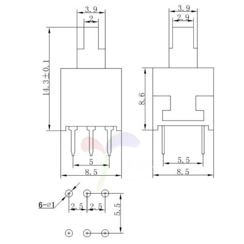 Mini interruptor ON/OFF 6 pinos para C.I. - Image 2