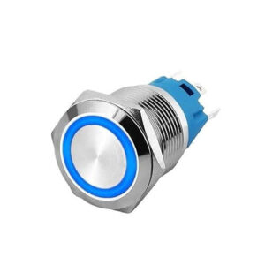 Interruptor ON/OFF Metálico IP65 220V 19mm - Anel iluminado azul