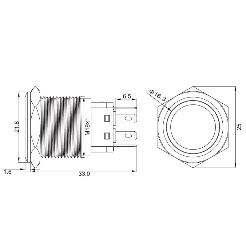Interruptor ON/OFF Metálico IP65 24V 19mm - Anel iluminado branco - Image 2