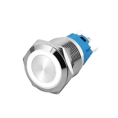 Interruptor ON/OFF Metálico IP65 24V 19mm - Anel iluminado branco