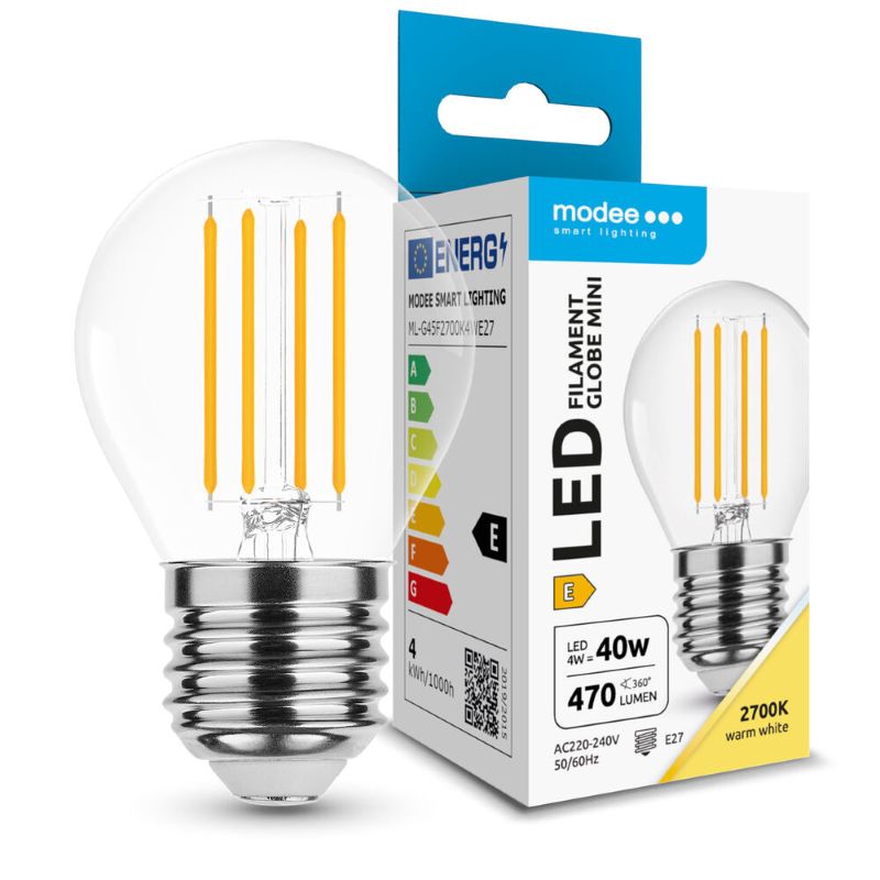Lâmpada LED E27 Filamento 4W Branco Quente 2700K 470lm - Modee