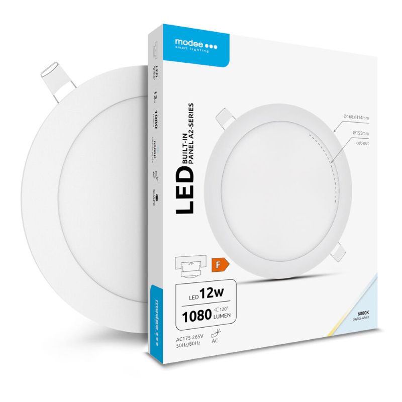 Painel de LED Redondo Encastrar Ø 17cm 12W Branco Fio 6000K 900lm - Modee