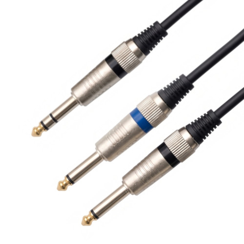 Cabo Jack 6.3mm Macho Stéreo – 2x Jack 6.35mm Macho Mono (3 mts) - EUROCONNEX