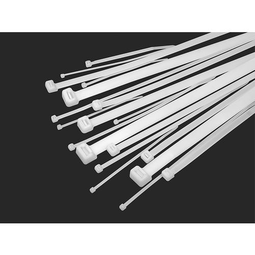 Abraçadeira de nylon branca, 2,5 x 200 mm, pacote com 100 unidades